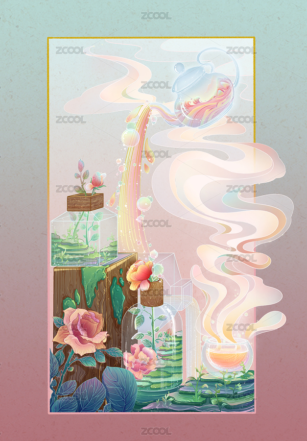 玫瑰花茶國風(fēng)包裝創(chuàng)意插畫（主預(yù)覽-4464140） - 未分類 - 站酷設(shè)計師棠梨TL原創(chuàng)素材 - 站酷ZCOOL