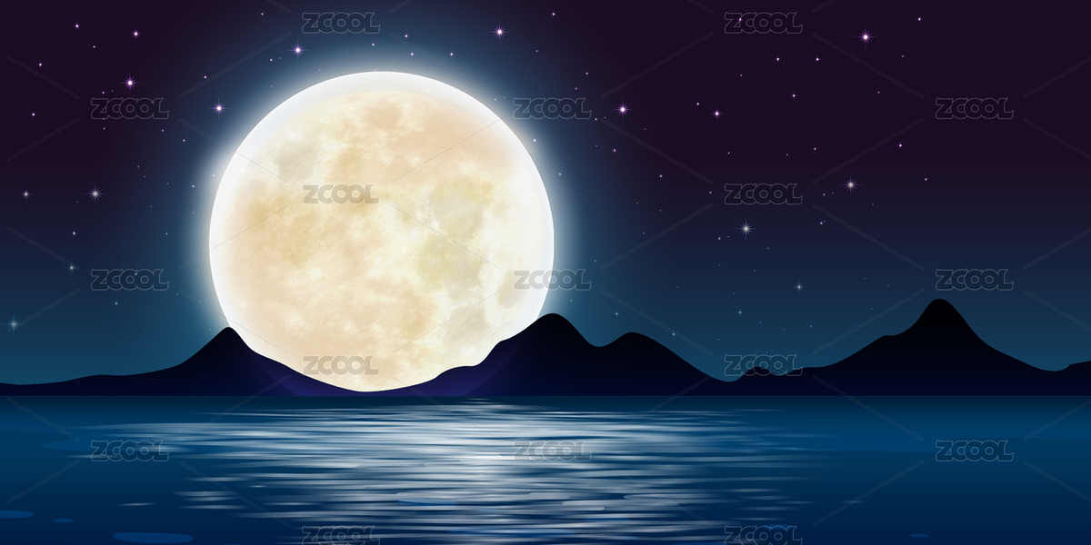 夜晚月亮海面反光唯美旅游简约大气出游背景（主预览-7152573） - 未分类 - 站酷设计师AEZM原创素材 - 站酷ZCOOL