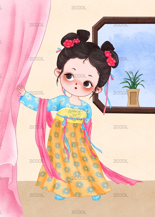 Q版古風人物正面探頭女孩（主預覽-6156038） - 未分類 - 站酷設計師小樹回家吃飯原創(chuàng)素材 - 站酷ZCOOL