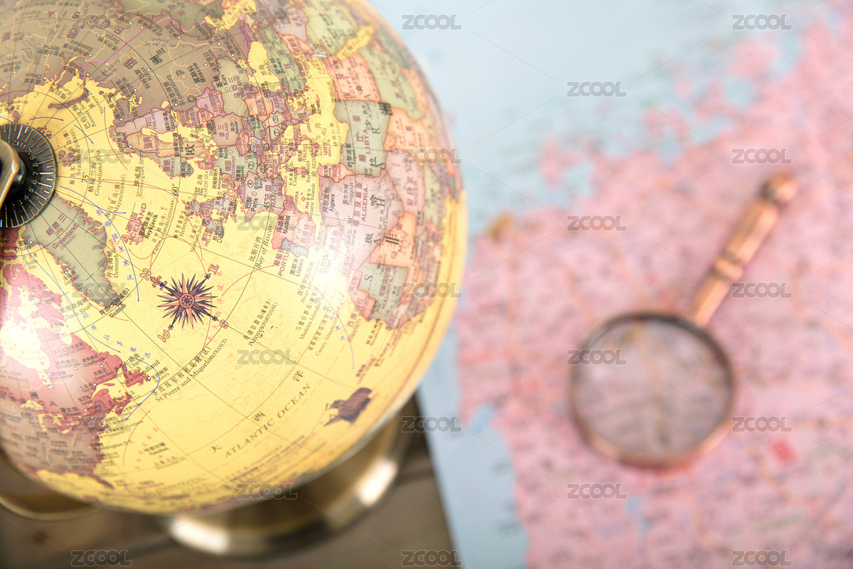 地球仪局部特写和底部桌子上摊开的地图及放大镜（主预览-7489026） - 未分类 - 站酷设计师小羽怪原创素材 - 站酷ZCOOL