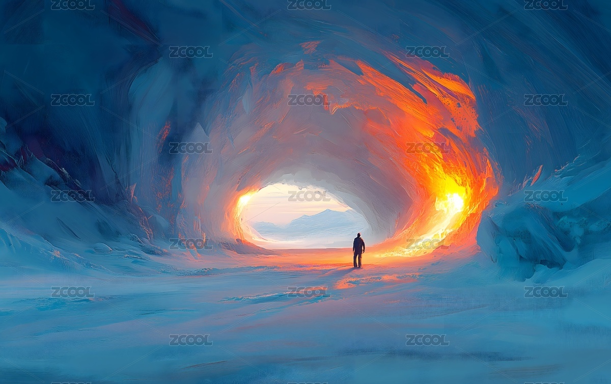 冰雪中的火焰洞穴,孤独的旅行者探索未知（主预览-4073270） - 未分类 - 站酷设计师爱是一道光，原创素材 - 站酷ZCOOL