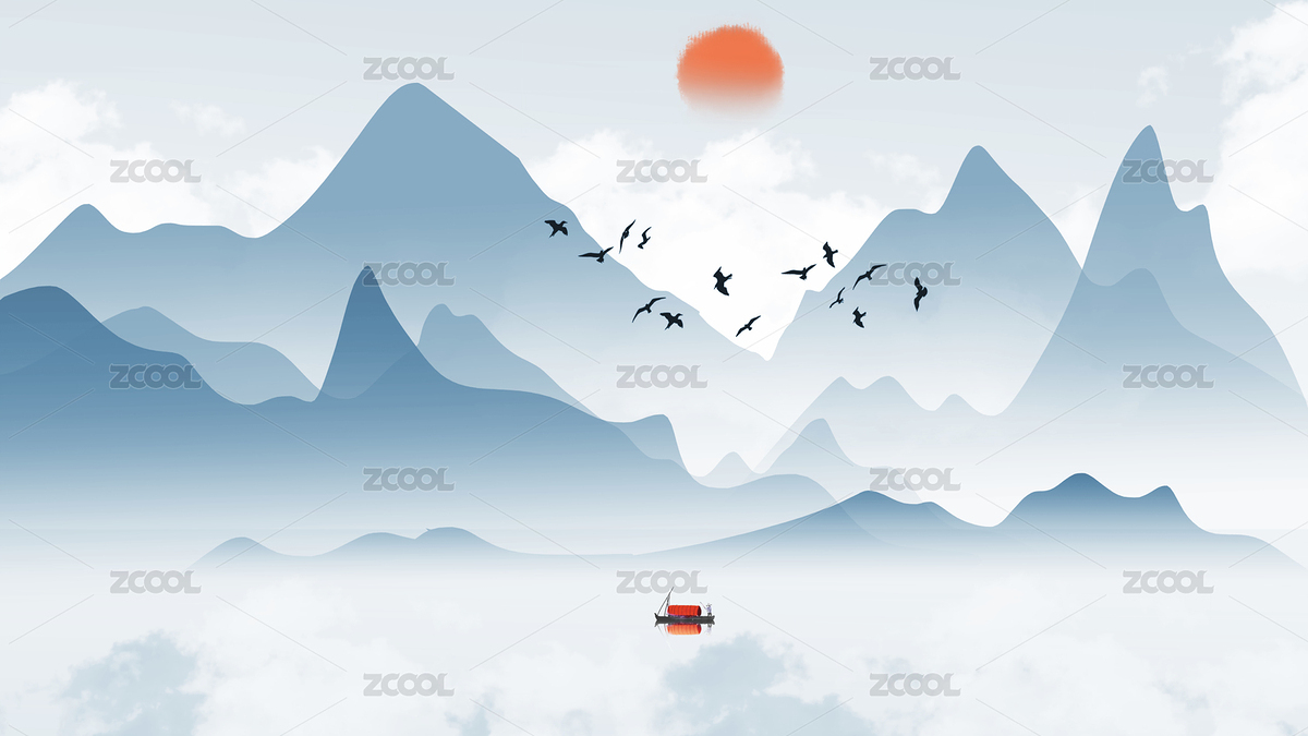 新中式山水藍色現(xiàn)代構(gòu)成客廳玄關(guān)裝飾畫（主預(yù)覽-4454877） - 未分類 - 站酷設(shè)計師心靈藝坊原創(chuàng)素材 - 站酷ZCOOL