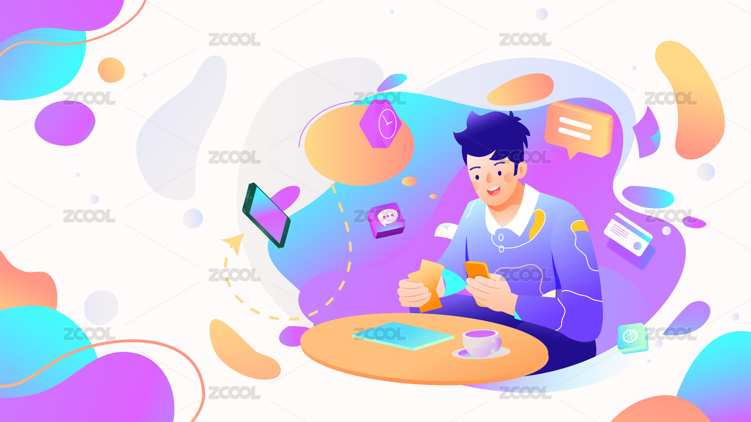一个人拿着优惠券准备支付购物电商矢量插画