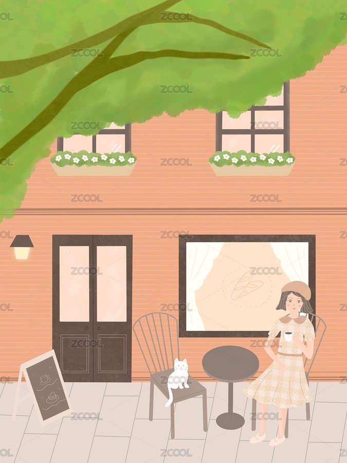 和猫猫一起在街边咖啡店（主预览-7129293） - 未分类 - 站酷设计师cocomoon28原创素材 - 站酷ZCOOL