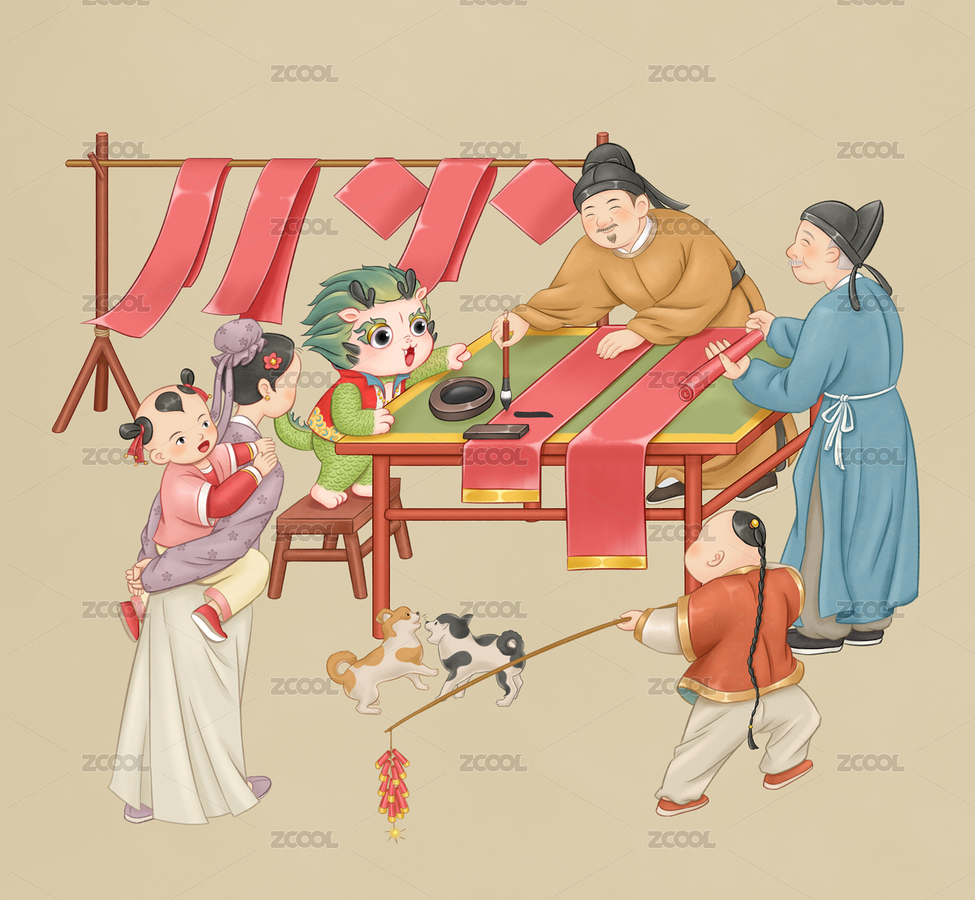 一群穿著古裝的百姓圍在一起看先生寫(xiě)春聯(lián)（主預(yù)覽-6142596） - 未分類 - 站酷設(shè)計(jì)師SYF朝生原創(chuàng)素材 - 站酷ZCOOL