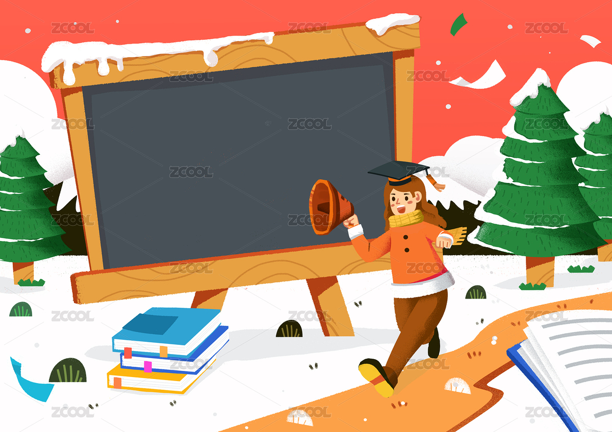 卡通手繪寒假補(bǔ)習(xí)教育專題海報(bào)插畫（主預(yù)覽-900496） - 未分類 - 站酷設(shè)計(jì)師華仔DAOHUA原創(chuàng)素材 - 站酷ZCOOL