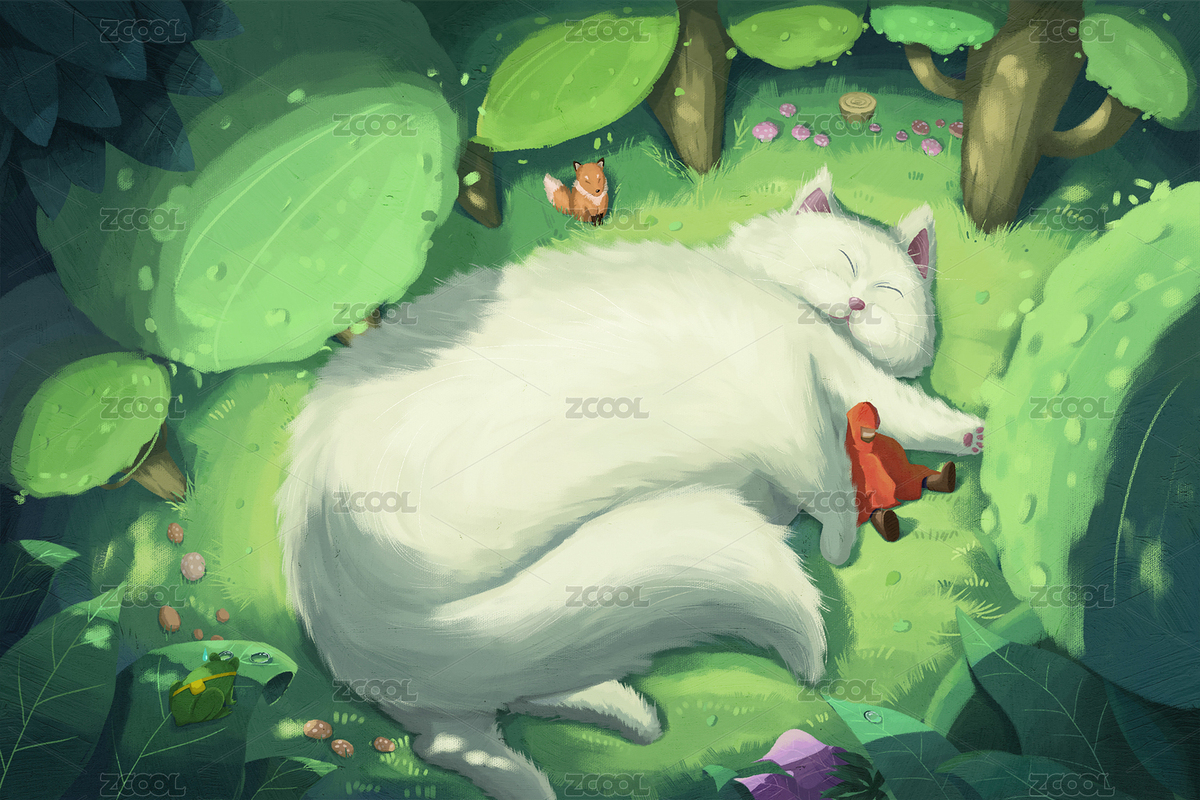 森林里紅色的斗篷小孩依偎在白色的大貓身上（主預(yù)覽-5598017） - 未分類 - 站酷設(shè)計(jì)師畫畫的黑皮ya原創(chuàng)素材 - 站酷ZCOOL