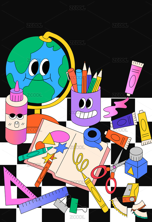 书桌上的文具 孟菲斯海报（主预览-5765449） - 未分类 - 站酷设计师小熊软糖77原创素材 - 站酷ZCOOL