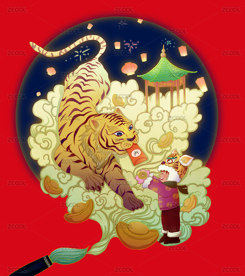 2022年虎年國潮插畫（主預覽-1405126） - 未分類 - 站酷設計師孤獨的藝術家呀原創(chuàng)素材 - 站酷ZCOOL