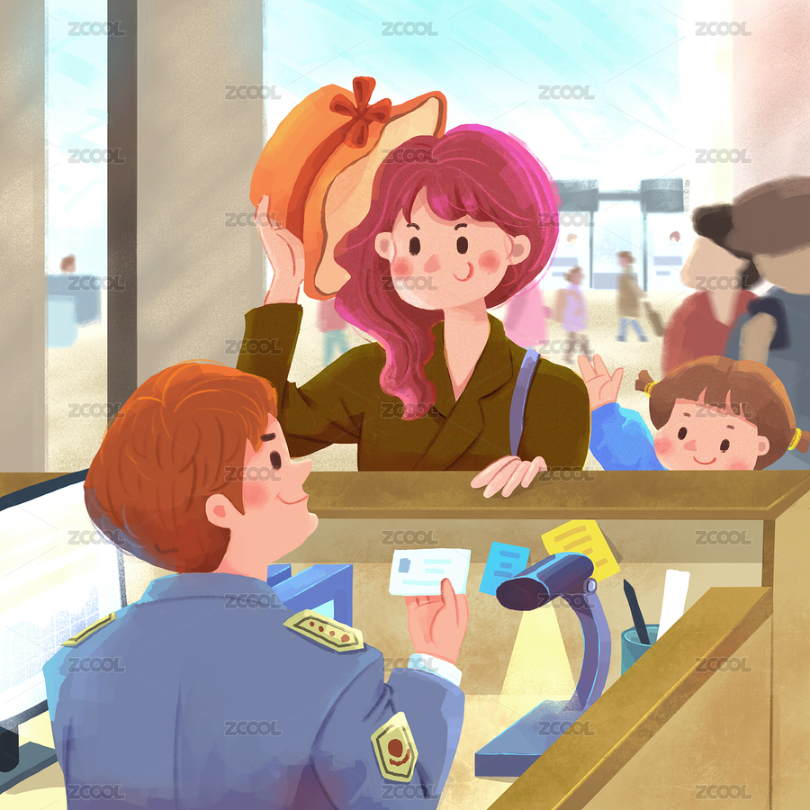 安檢值機(jī)登機(jī)機(jī)場(chǎng)車站驗(yàn)票插畫（主預(yù)覽-7119122） - 未分類 - 站酷設(shè)計(jì)師小玉輝輝桃原創(chuàng)素材 - 站酷ZCOOL