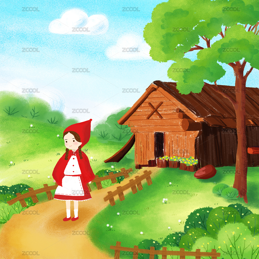 兒童故事童話小紅帽與大灰狼肌理插畫（主預覽-8302448） - 未分類 - 站酷設計師jss0416原創(chuàng)素材 - 站酷ZCOOL