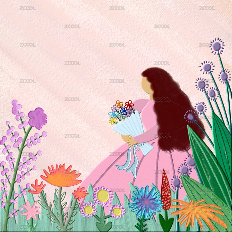 半抽象化之花園里的長(zhǎng)發(fā)女孩油畫(huà)風(fēng)格（主預(yù)覽-7721419） - 未分類(lèi) - 站酷設(shè)計(jì)師插畫(huà)師夢(mèng)蝶原創(chuàng)素材 - 站酷ZCOOL