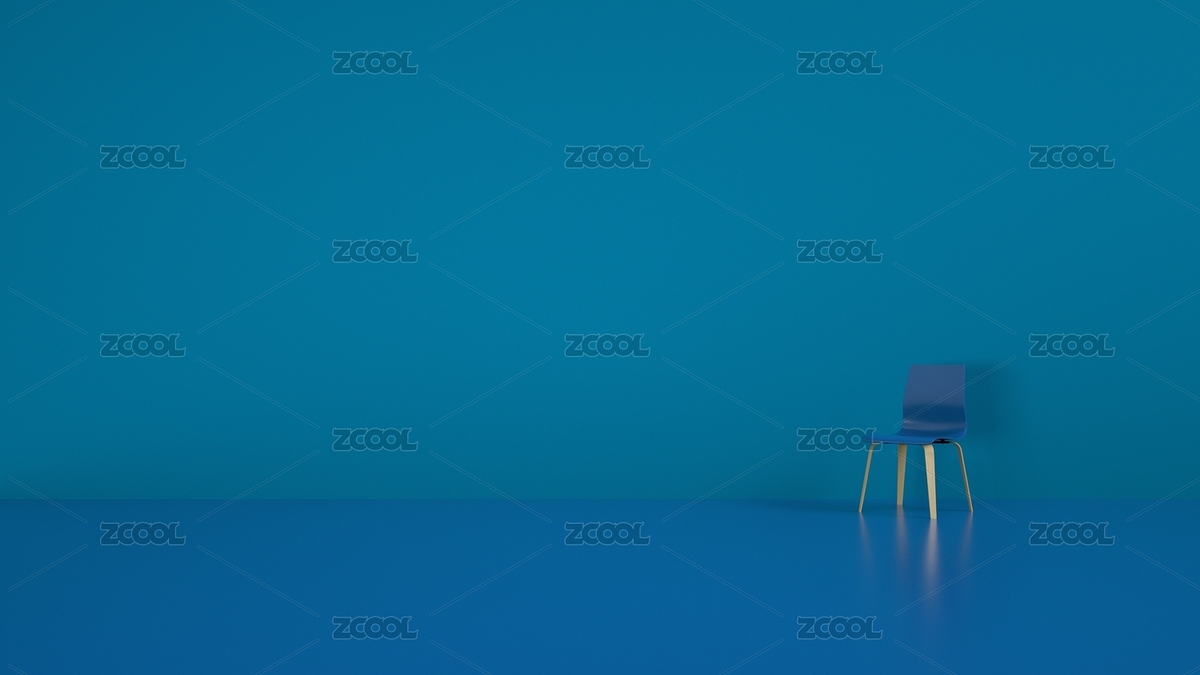 经典蓝色彩画框与椅子组成的简约室内空间，三维渲染（主预览-6166688） - 未分类 - 站酷设计师开开心心画图原创素材 - 站酷ZCOOL