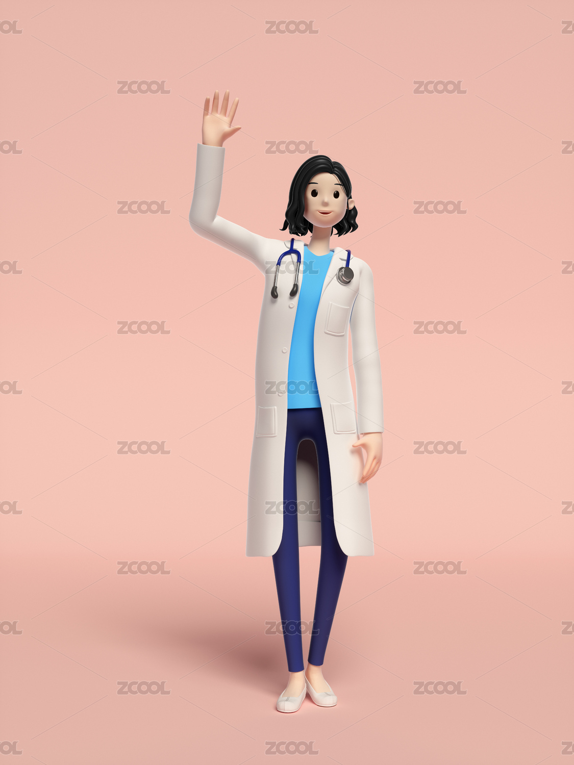 三维渲染的年轻女医生