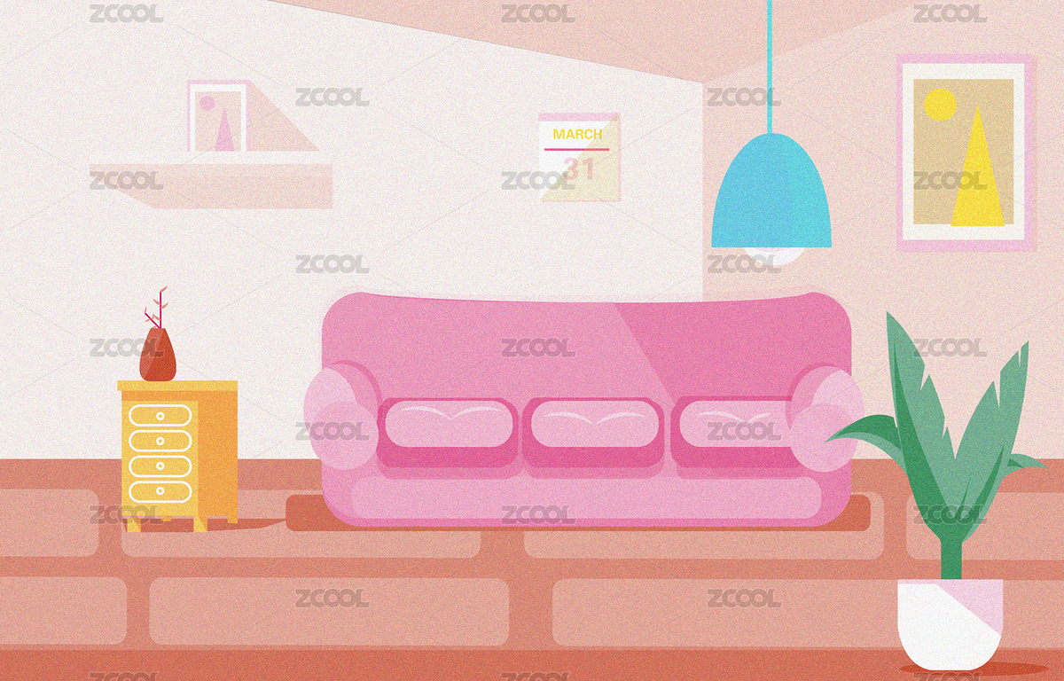 客厅室内场景插画（主预览-2616110） - 未分类 - 站酷设计师豆是红豆的豆原创素材 - 站酷ZCOOL