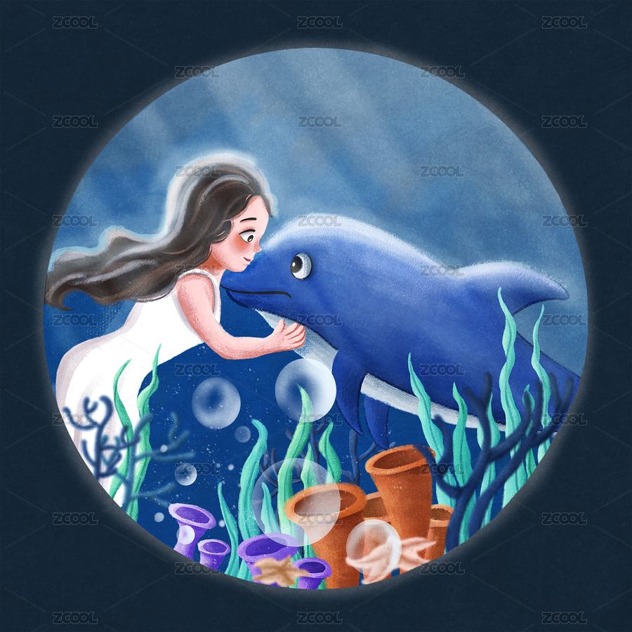 世界海洋日之小女孩在海洋里親吻海豚（主預覽-857057） - 未分類 - 站酷設計師宋七倍原創(chuàng)素材 - 站酷ZCOOL