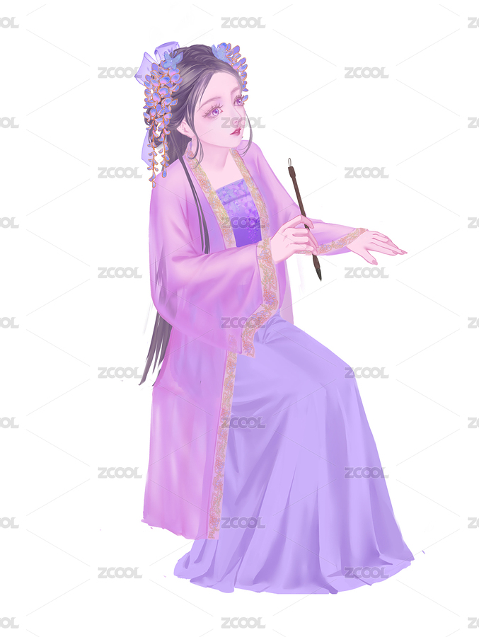 中式傳統(tǒng)古風(fēng)漢服古裝女人坐著拿毛筆寫字（主預(yù)覽-273745） - 未分類 - 站酷設(shè)計師卡樂筠原創(chuàng)素材 - 站酷ZCOOL