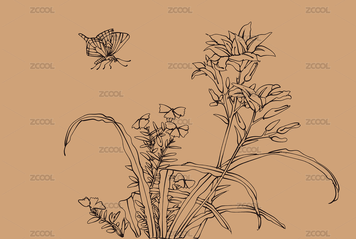 兰花国画工笔白描线稿矢量画（主预览-495674） - 未分类 - 站酷设计师猎意品牌设计原创素材 - 站酷ZCOOL