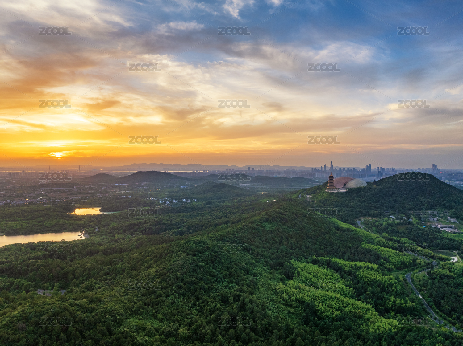 南京牛首山文化旅游区夜景晚霞