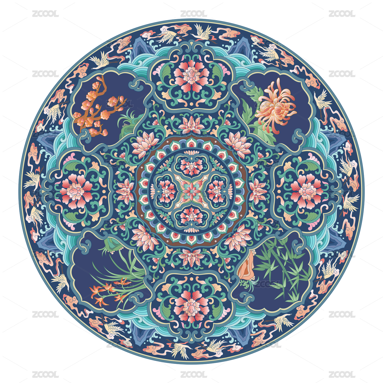 传统的梅兰竹菊古典花纹图案