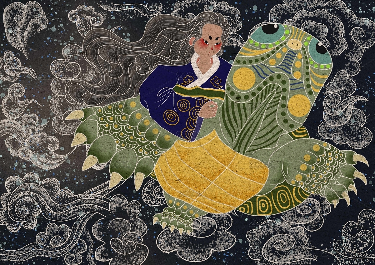 山海经三足龟背着小女孩（主预览-8069311） - 未分类 - 站酷设计师大叫一怪原创素材 - 站酷ZCOOL