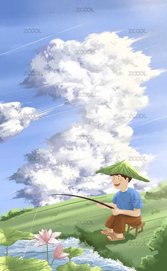 天空中的云朵和钓鱼的小孩（主预览-7750453） - 未分类 - 站酷设计师粘锅原创素材 - 站酷ZCOOL