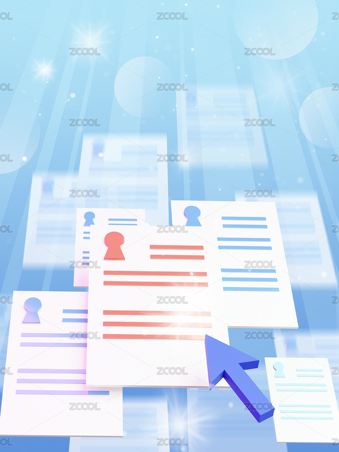3d渲染的藍色商務(wù)風(fēng)簡歷招聘插畫模板（主預(yù)覽-7152789） - 未分類 - 站酷設(shè)計師monster藍原創(chuàng)素材 - 站酷ZCOOL