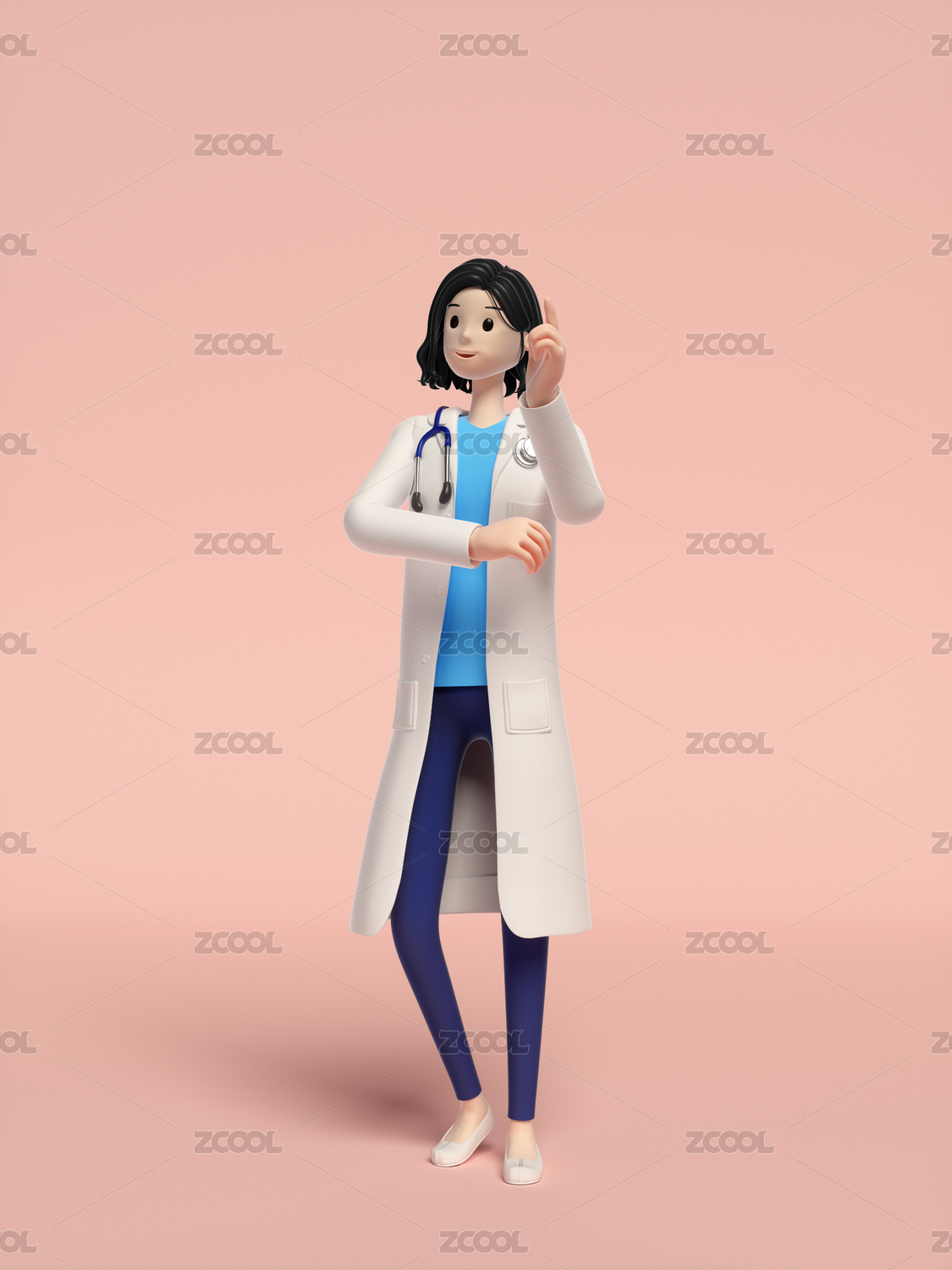 三维渲染的年轻女医生