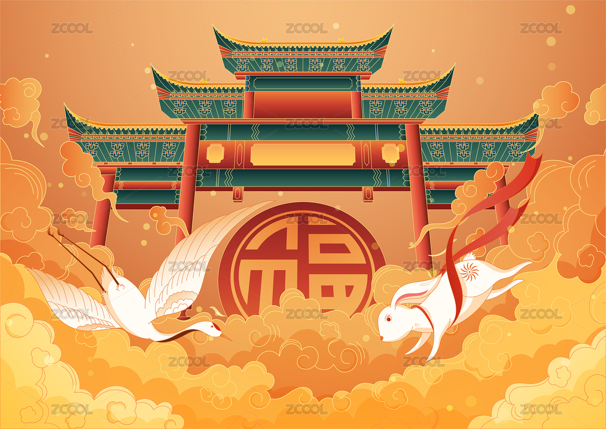 白兔白鶴與祥云牌樓（主預(yù)覽-8060038） - 未分類 - 站酷設(shè)計(jì)師三斗海水原創(chuàng)素材 - 站酷ZCOOL