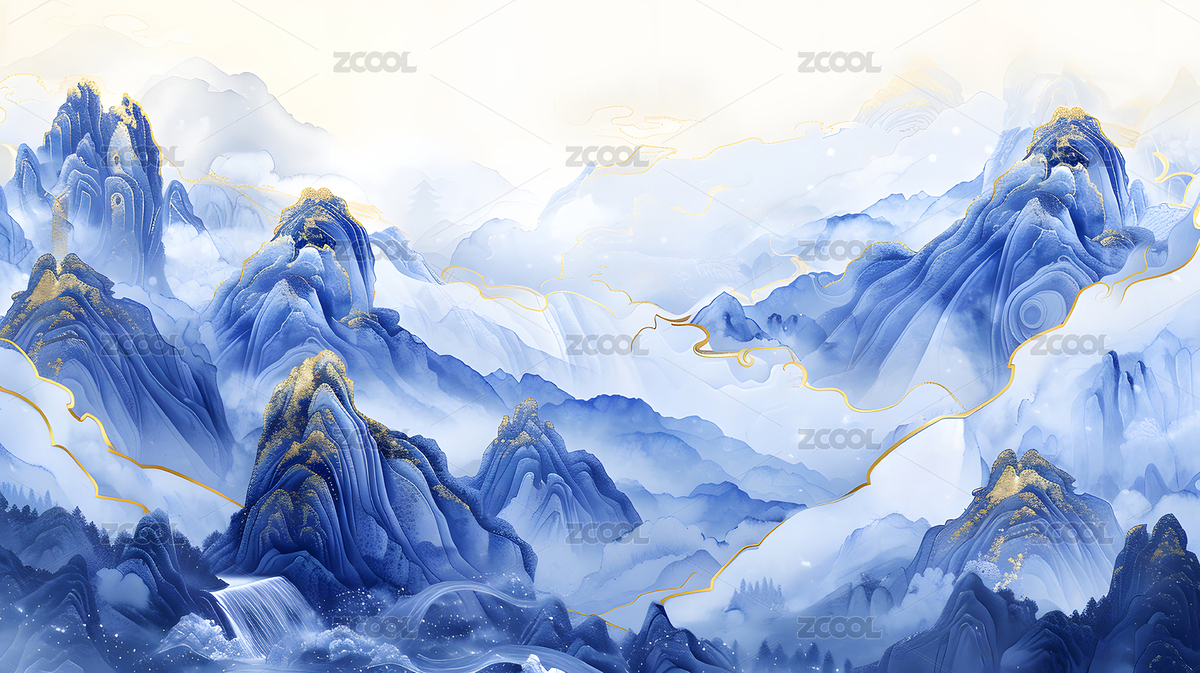 国风青花瓷风格山水艺术插画（主预览-5534938） - 未分类 - 站酷设计师somni原创素材 - 站酷ZCOOL