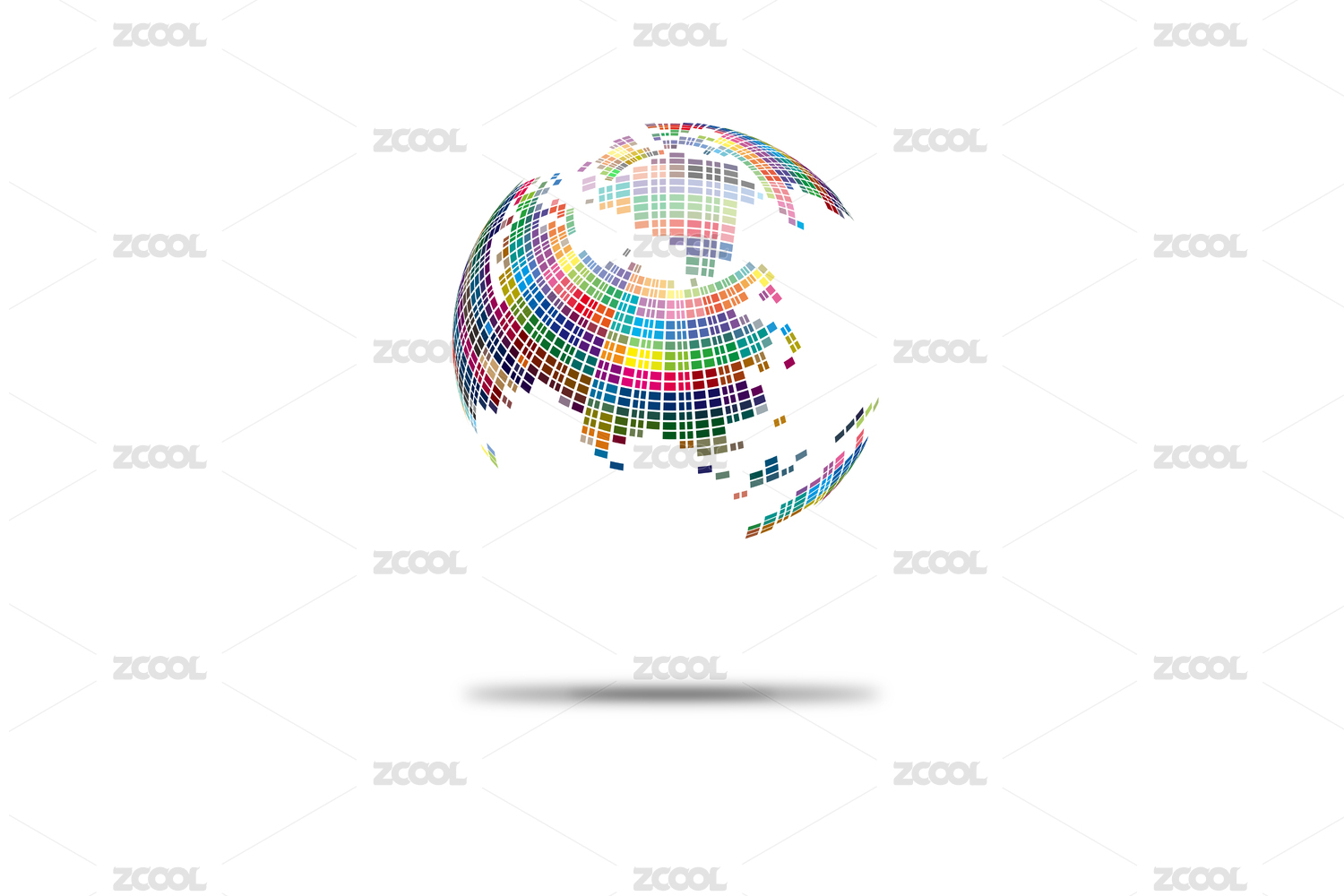 马赛克组成的球形世界地图，抽象矢量背景图