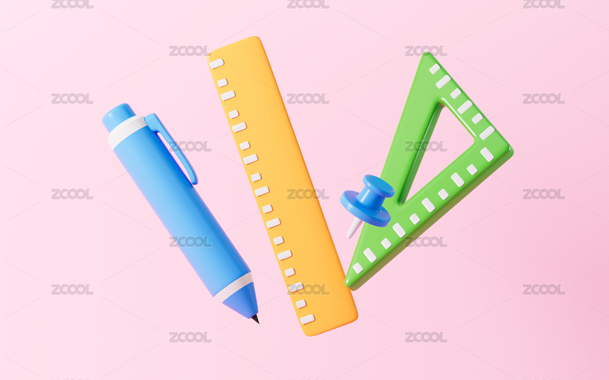 卡通圓珠筆和尺子等學(xué)習(xí)用品3D渲染（主預(yù)覽-12168977） - 未分類 - 站酷設(shè)計師TinaJi0718原創(chuàng)素材 - 站酷ZCOOL