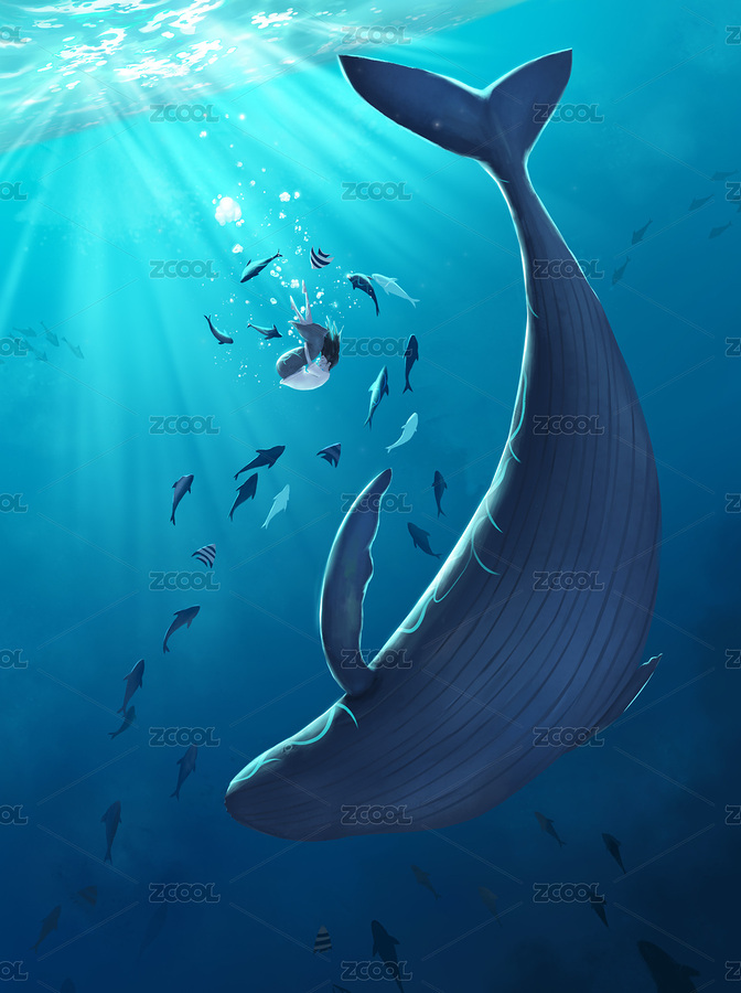 深海鯨魚去救沉入海底的女孩（主預(yù)覽-6309122） - 未分類 - 站酷設(shè)計(jì)師郁離YULI原創(chuàng)素材 - 站酷ZCOOL