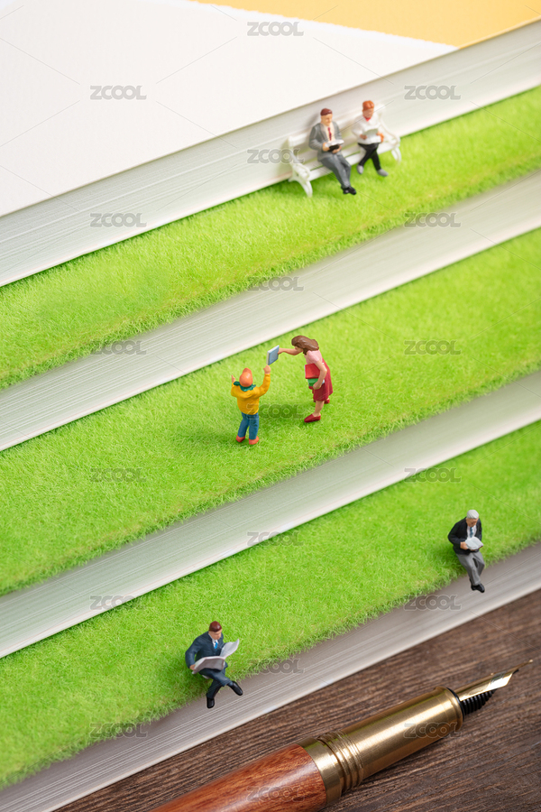 微缩创意书本草地阶梯上阅读的人群（主预览-6182758） - 未分类 - 站酷设计师黑白凑原创素材 - 站酷ZCOOL