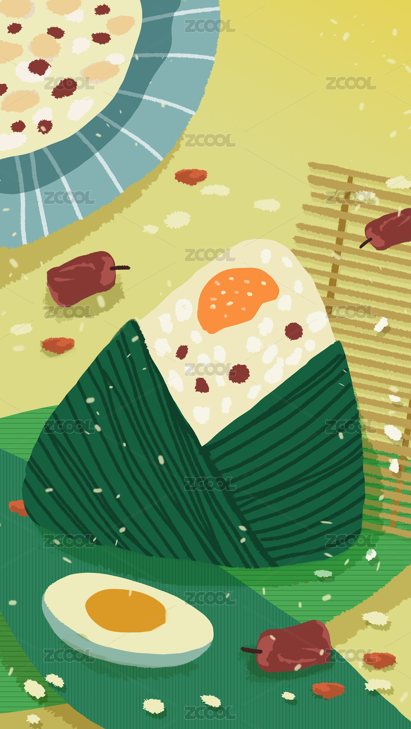 端午节扁平风格运营插画海报无字可设计