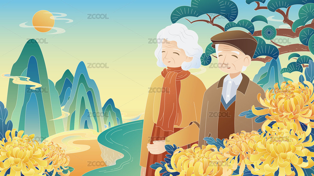 老人登高赏花（主预览-9033791） - 未分类 - 站酷设计师歪蹄原创素材 - 站酷ZCOOL