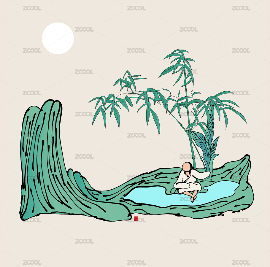 微景园林假山翠竹池塘文艺工笔矢量插画（主预览-7303088） - 未分类 - 站酷设计师猎意品牌设计原创素材 - 站酷ZCOOL