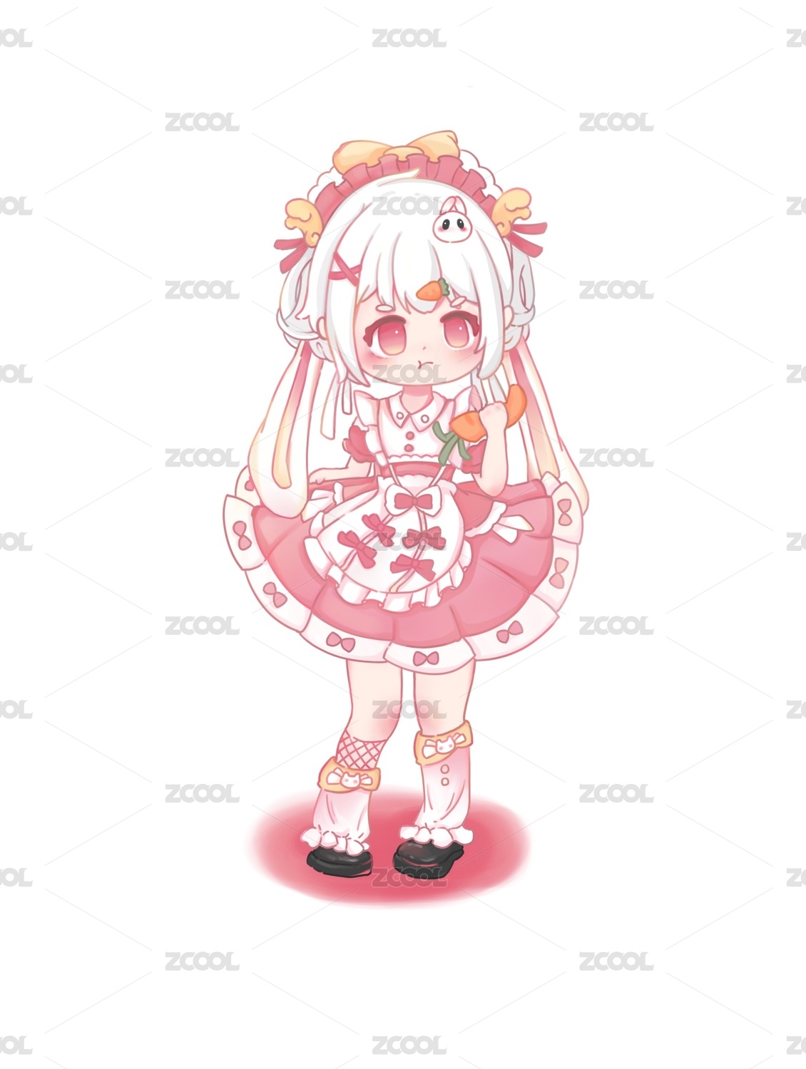 Q版粉色裙子吉祥物ip形象兔子女孩