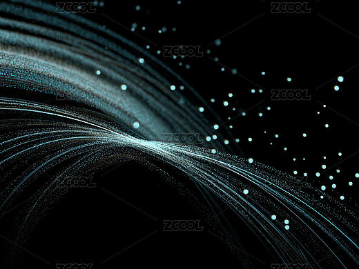 黑色背景蓝绿色线条粒子科技画面