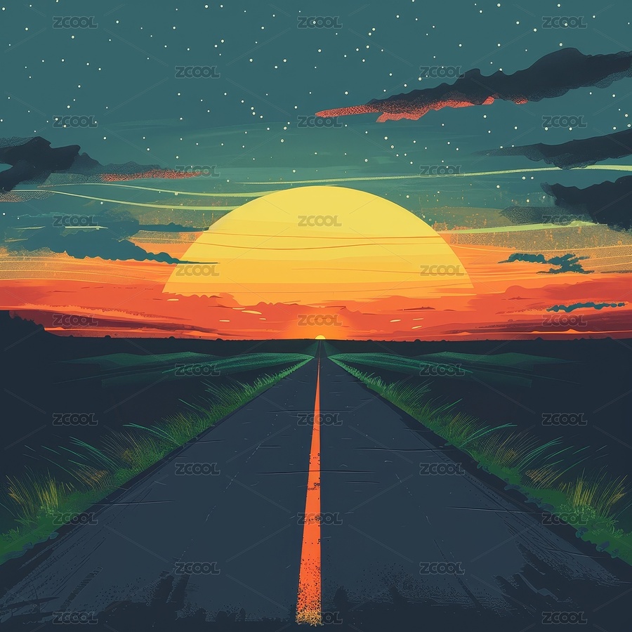 夕阳公路远景油画风景图（主预览-11352161） - 未分类 - 站酷设计师0sUpO2CSdC原创素材 - 站酷ZCOOL