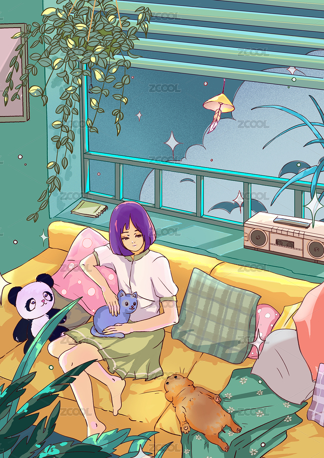 日常生活少女小清新插畫(huà)（主預(yù)覽-9031970） - 未分類 - 站酷設(shè)計(jì)師半調(diào)小鑰原創(chuàng)素材 - 站酷ZCOOL