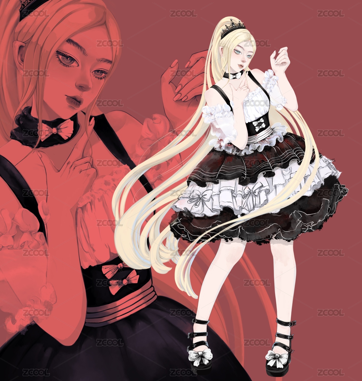 冷淡风黑白盐系少女动漫立绘人物服饰插画