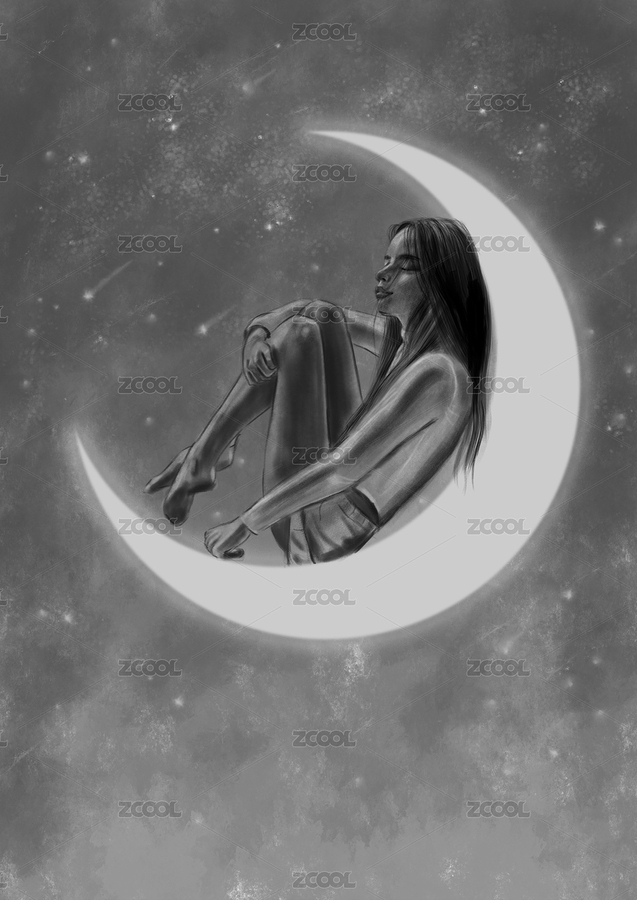 月亮女孩晚安（主預(yù)覽-2870317） - 未分類 - 站酷設(shè)計師插畫師居居JUJU原創(chuàng)素材 - 站酷ZCOOL