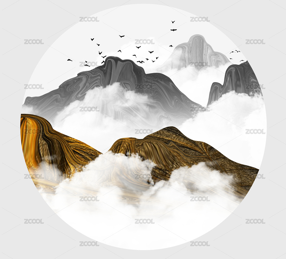 新中式国画山水蓝色现代构成客厅玄关装饰画水墨山水画（主预览-4737101） - 未分类 - 站酷设计师心灵艺坊原创素材 - 站酷ZCOOL