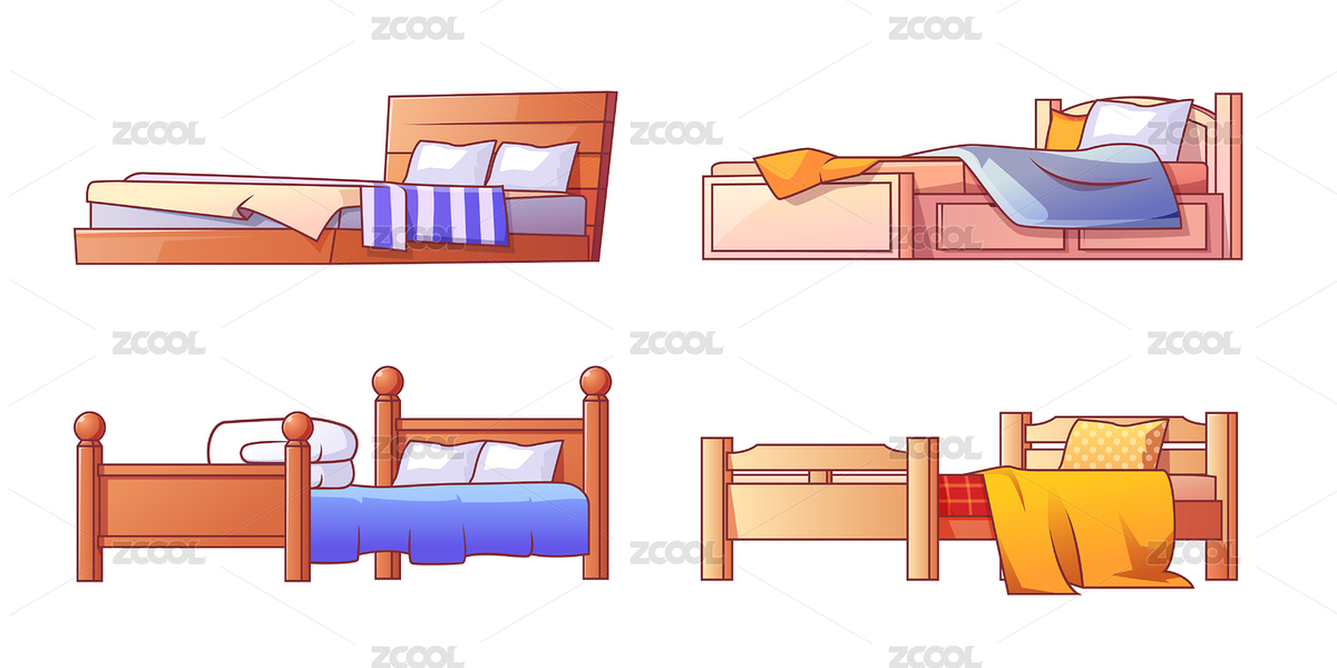 四個(gè)不同種類(lèi)的床矢量插畫(huà)（主預(yù)覽-5245326） - 未分類(lèi) - 站酷設(shè)計(jì)師SA九五二七原創(chuàng)素材 - 站酷ZCOOL