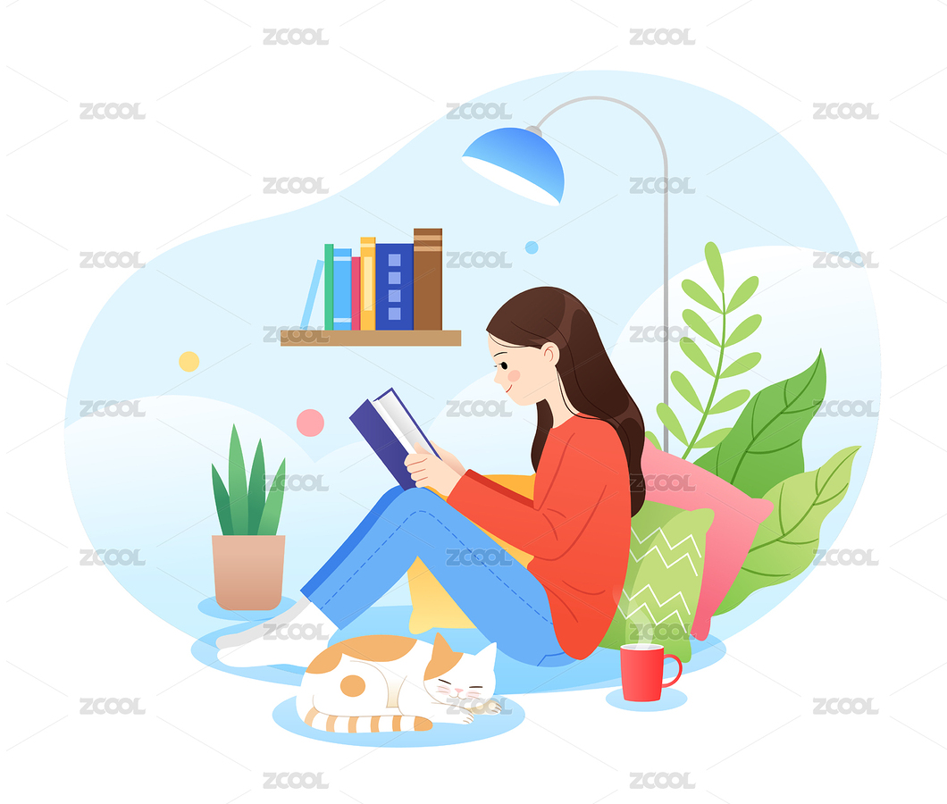 一個坐著看書的女孩和貓咪等（主預(yù)覽-3085691） - 未分類 - 站酷設(shè)計師曉懵原創(chuàng)素材 - 站酷ZCOOL