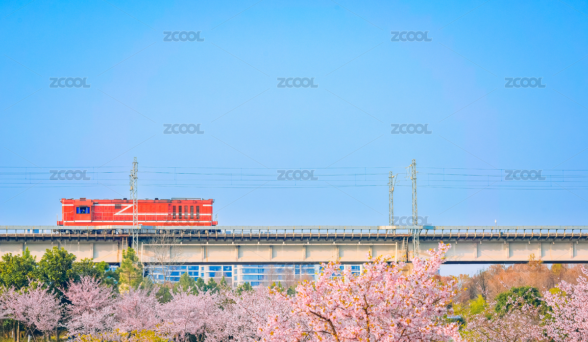 一列火車開(kāi)過(guò)浙江寧波植物園3月早櫻上方（主預(yù)覽-9553770） - 未分類 - 站酷設(shè)計(jì)師sweetriver原創(chuàng)素材 - 站酷ZCOOL