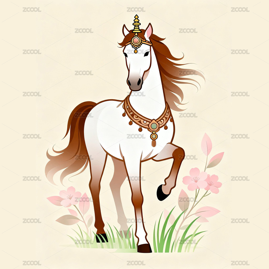 馬和花草組合插畫（主預(yù)覽-12334753） - 未分類 - 站酷設(shè)計師AI繪畫玩家老溫原創(chuàng)素材 - 站酷ZCOOL