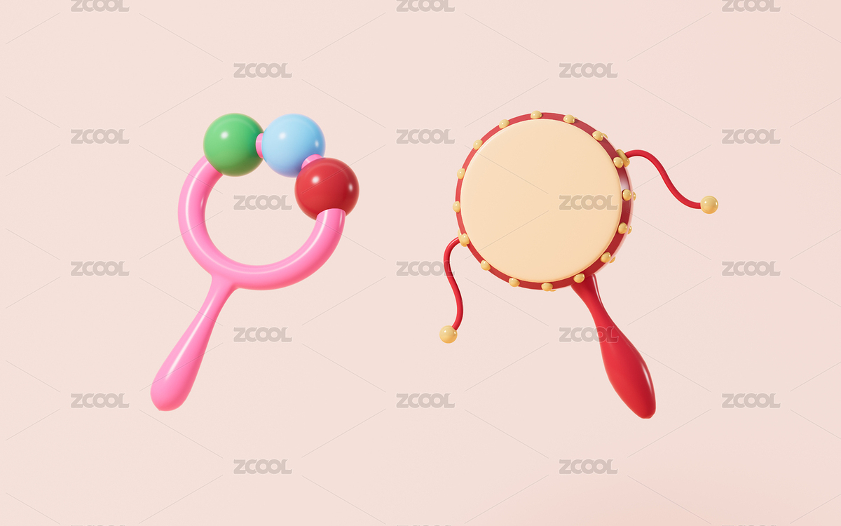 卡通拨浪鼓响铃儿童玩具3D渲染（主预览-2970109） - 未分类 - 站酷设计师TinaJi0718原创素材 - 站酷ZCOOL