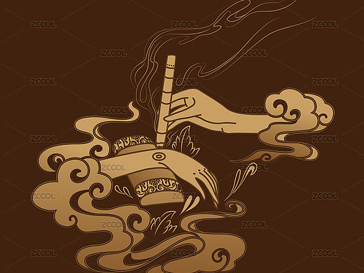 中医艾灸插画图案